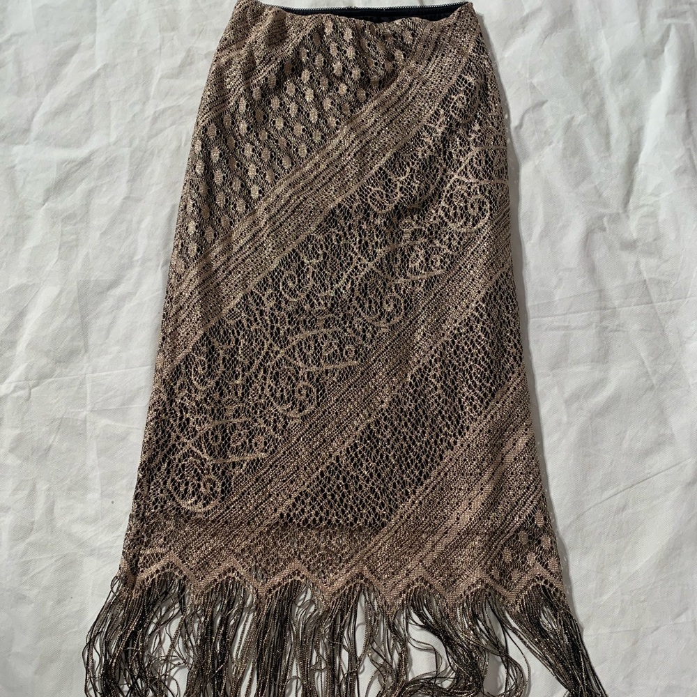 Prelude Size S Crochet Gold Frindge Skirt